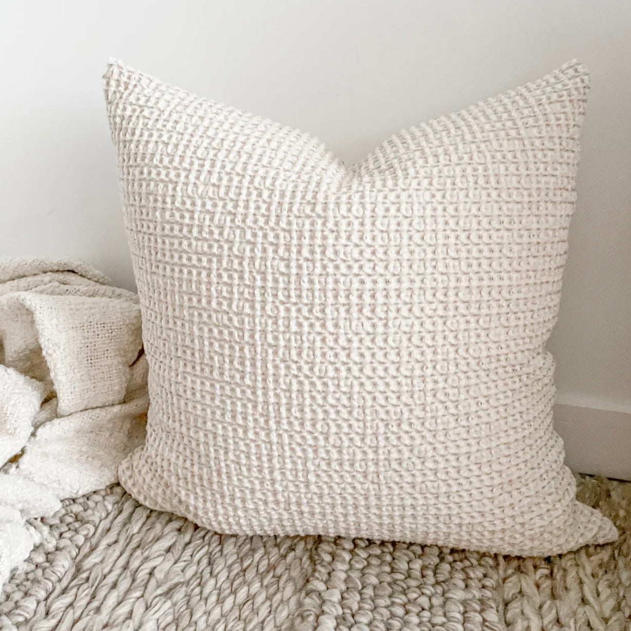 Anaya Home Cool Cotton Beige Waffle Weave Euro Pillow 26×26 With Down Insert