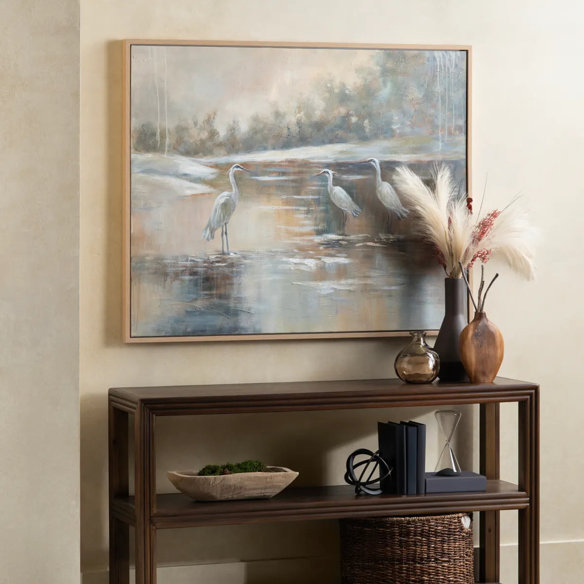 Crestview Collection Egret Reflections Painted Canvas Wall Art - Image 1