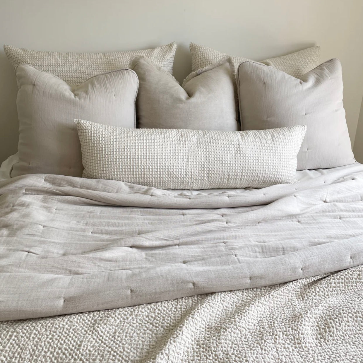 Anaya Home Easy Cotton Beige Gauze Quilt and Pillow Sham Set Available in Queen and King Sizes ~ DREAMY BEDDING SALE ~ Limited Quantity