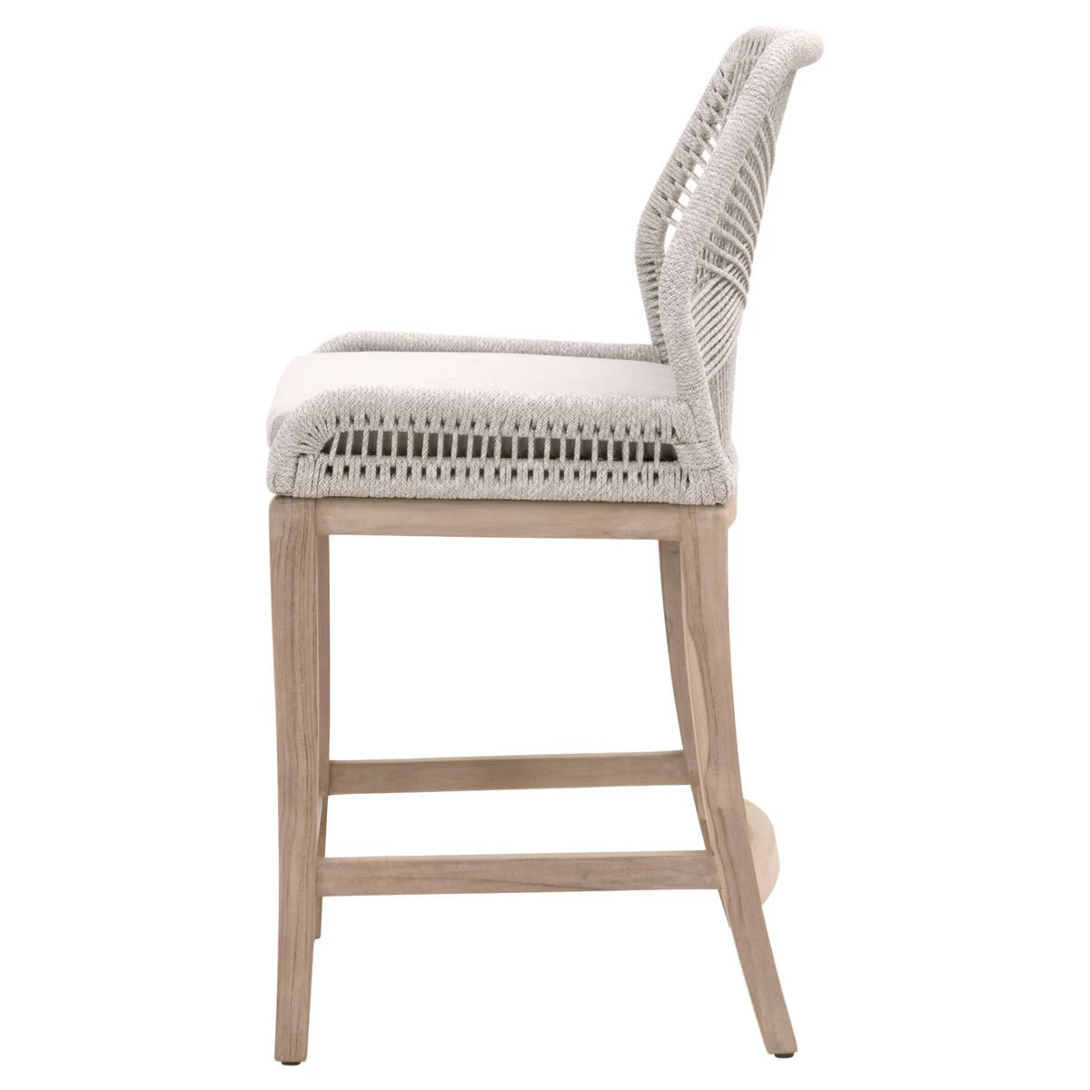 Essentials For Living Loom BarStool ~ Taupe & White Flat Rope, Performance Pumice With Gray Teak Frame - Image 3
