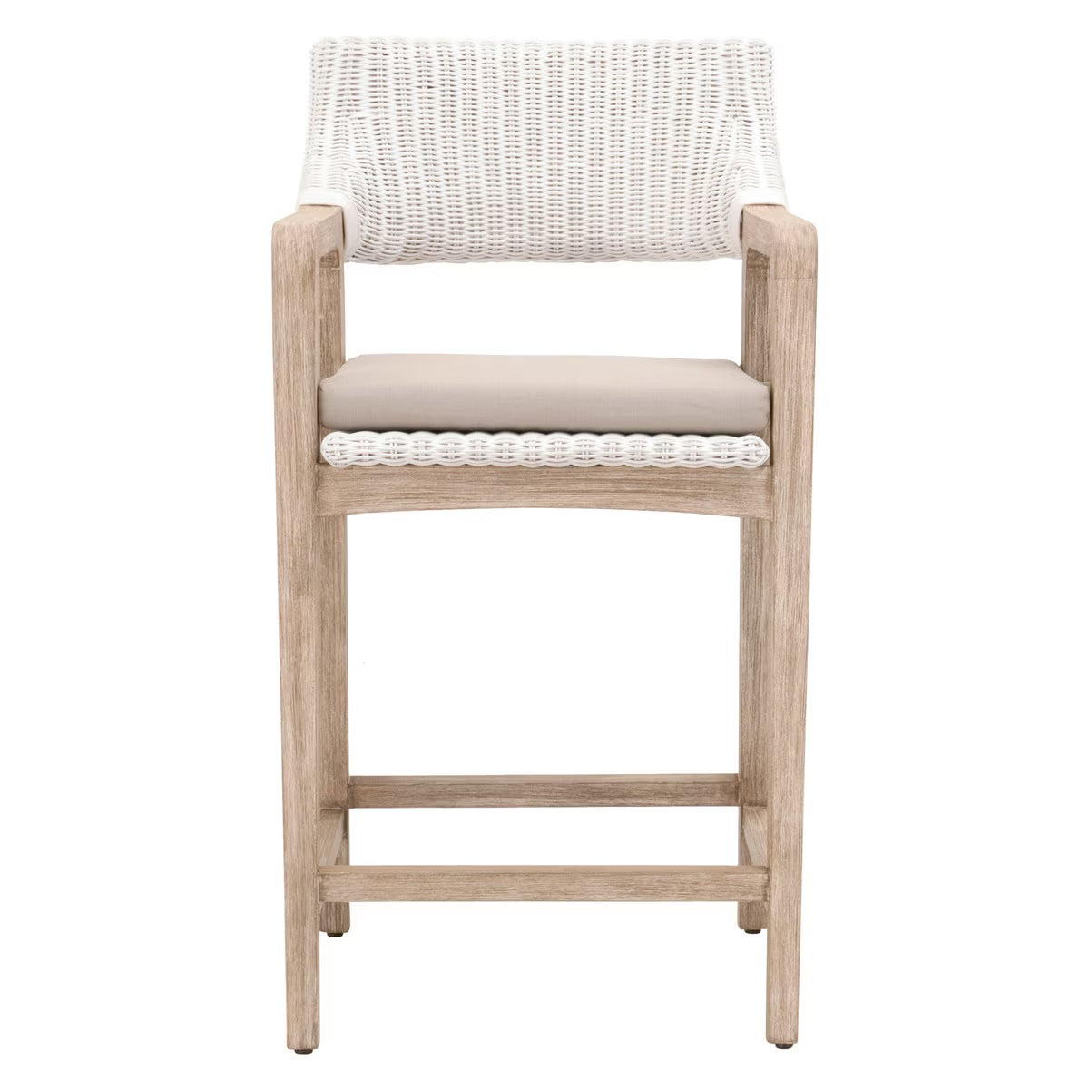 Essentials For Living Lucia Counter Stool~ White Rattan, Light Gray With Natural Gray Mahogany Frame - Image 1