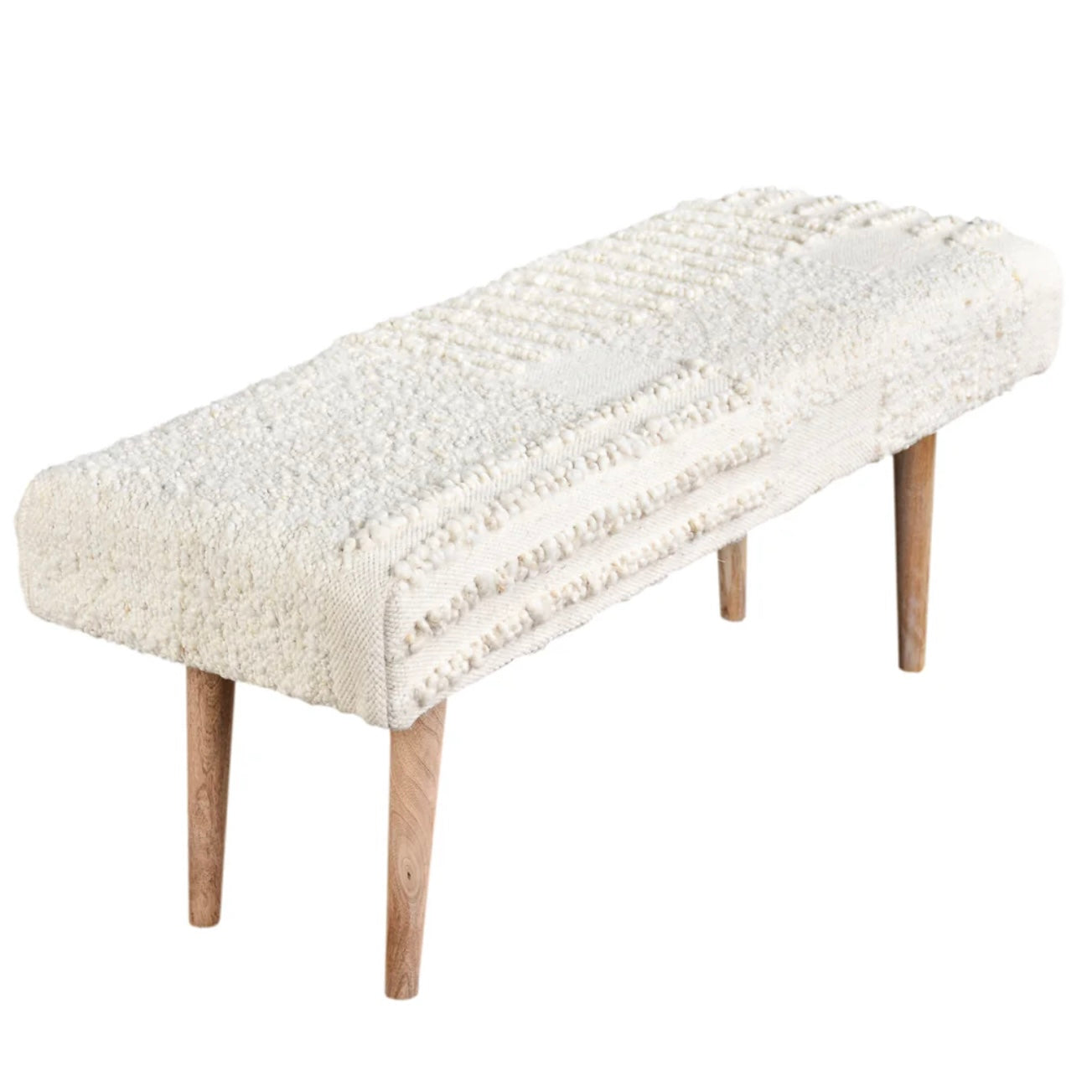 Anaya Home White Boucle Patchwork Handwoven Bench