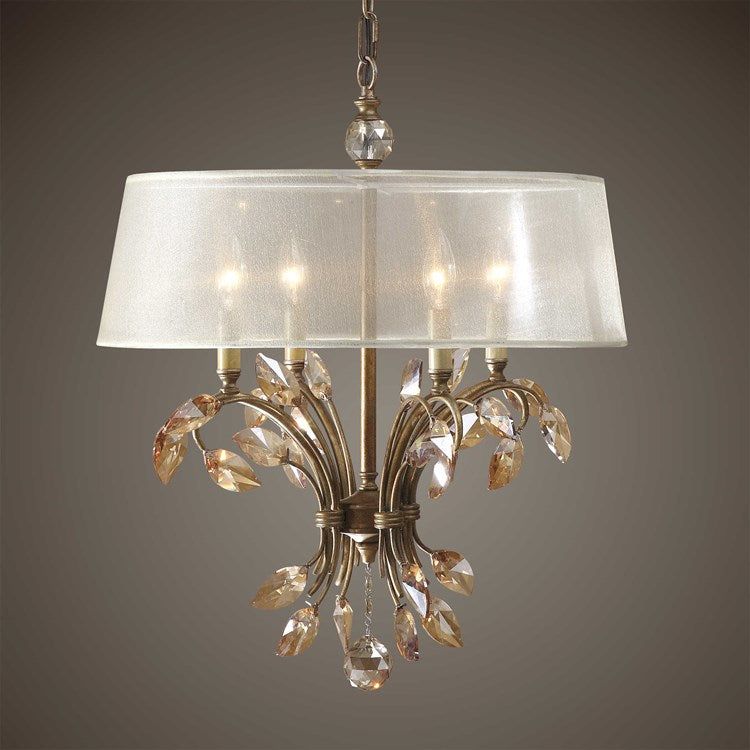 Uttermost Alenya Burnished Gold Metal With Golden Crystal Leaves 4 Light Chandelier - Image 2