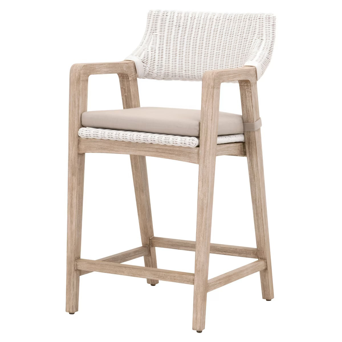 Essentials For Living Lucia Counter Stool~ White Rattan, Light Gray With Natural Gray Mahogany Frame - Image 2