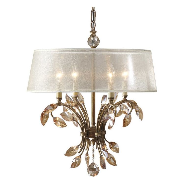 Uttermost Alenya Burnished Gold Metal With Golden Crystal Leaves 4 Light Chandelier