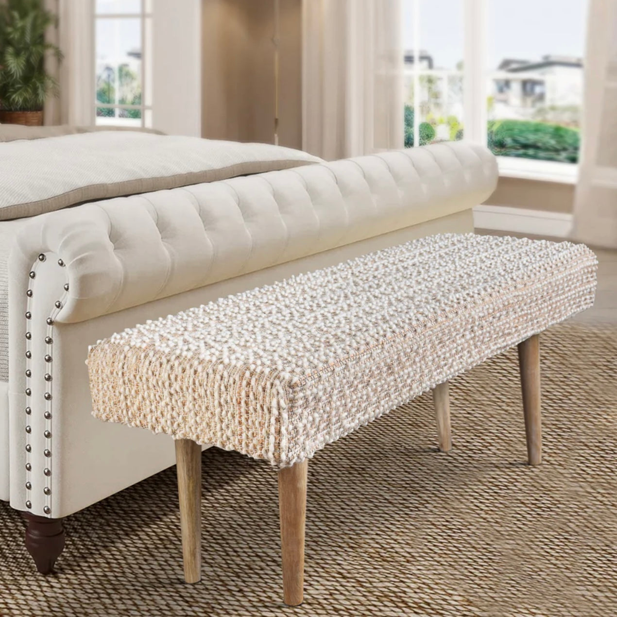 Anaya Home Natural Boucle Handwoven Bench - Image 3