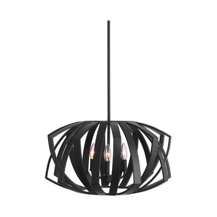 Uttermost Thales Matte Black Geometric Modern 3 Light Pendant - Image 2