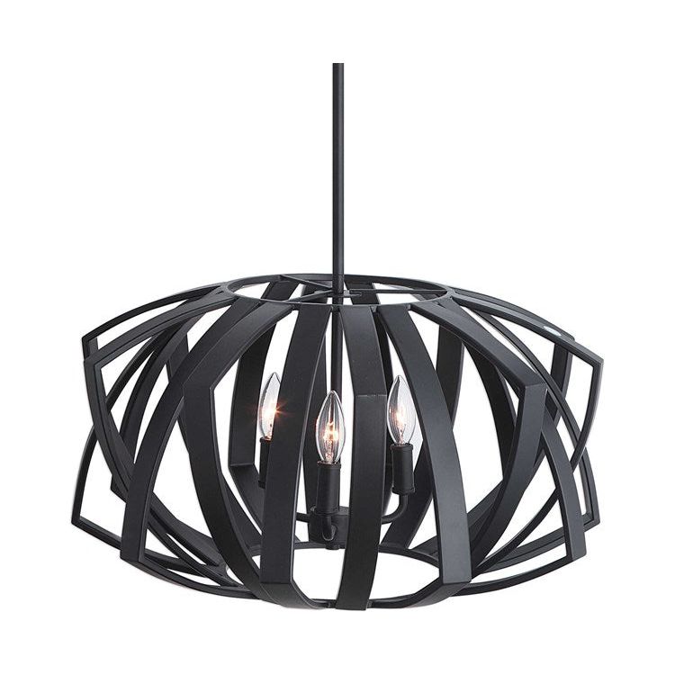 Uttermost Thales Matte Black Geometric Modern 3 Light Pendant - Image 3