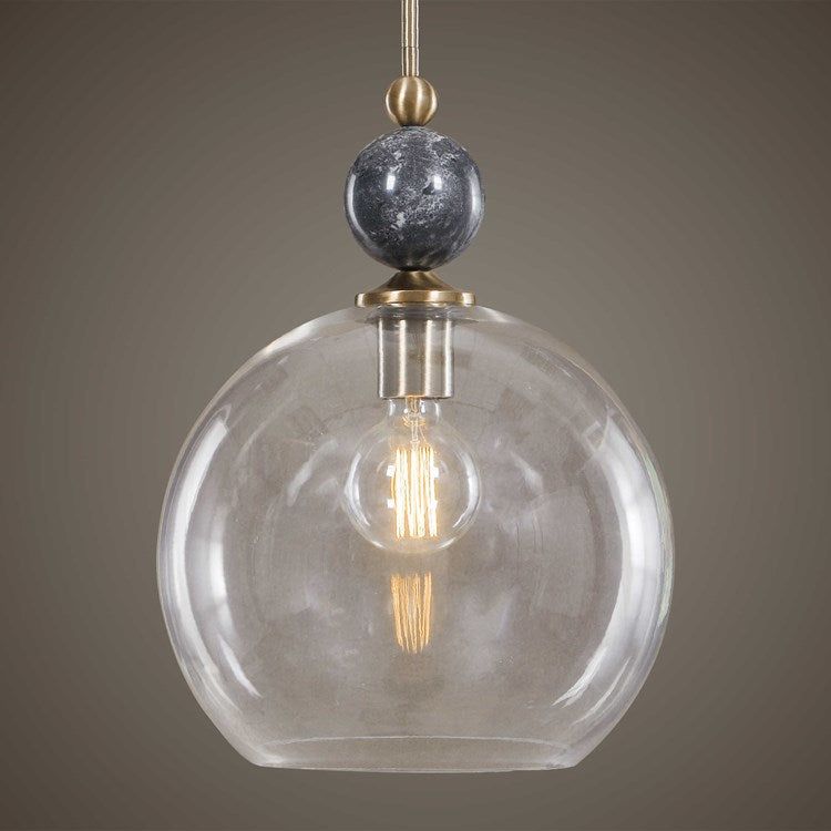 Uttermost Mendota Glass Globe With Aged Brass Finish Pendant Light - Image 3