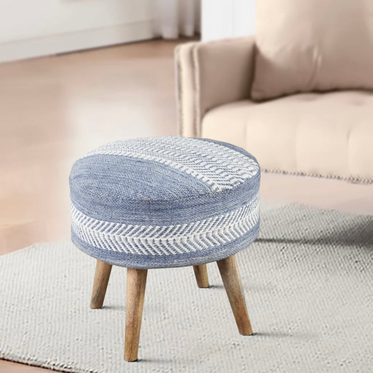 Anaya Home Seaside Stripe Oversized Handwoven Stool - Image 2