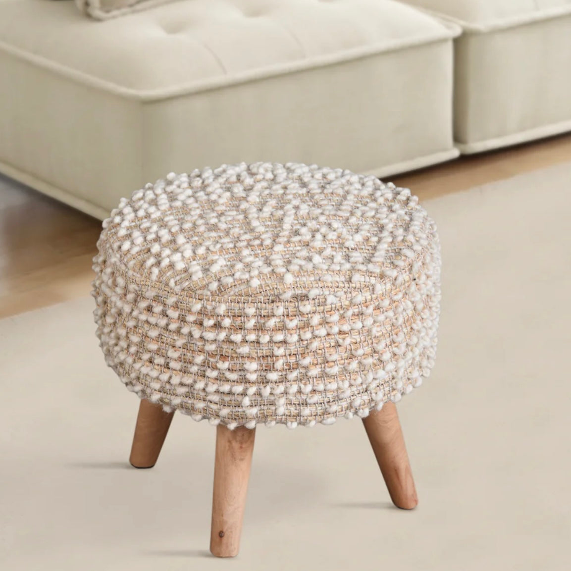 Anaya Home Natural Boucle Handwoven Foot Stool - Image 2