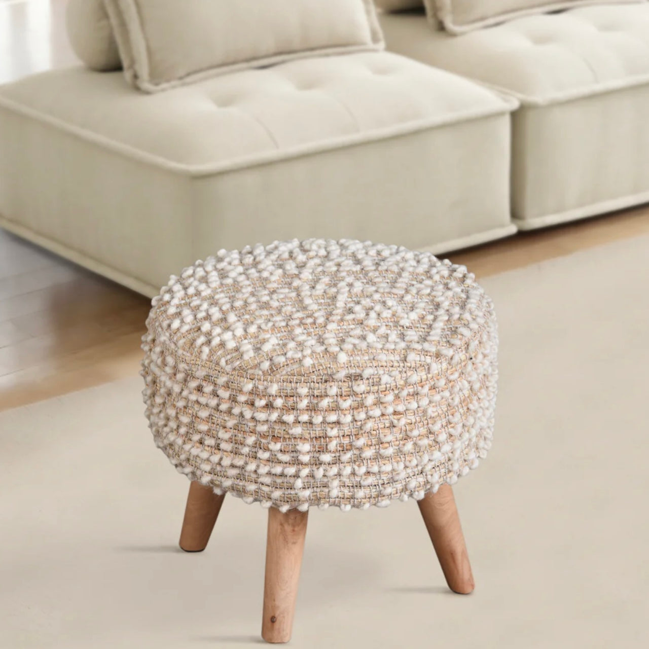 Anaya Home Natural Boucle Handwoven Oversized Stool - Image 2