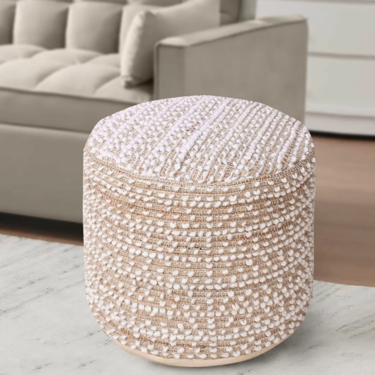 Anaya Home Natural Boucle Handwoven Round Pouf - Image 2