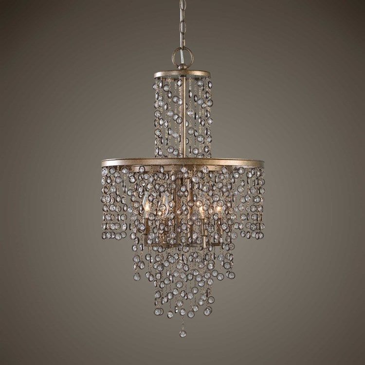 Uttermost Valka Silver and Bronze Draped Jewelry Chains With Crystals 6 Light Chandelier - Image 1