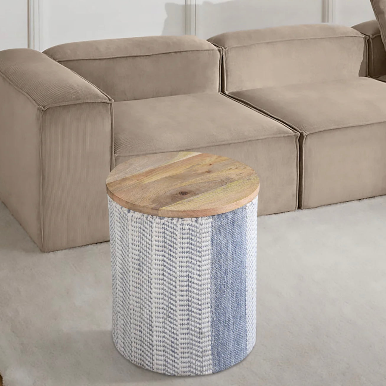 Anaya Home Seaside Stripe Handwoven Storage Side Table - Image 3