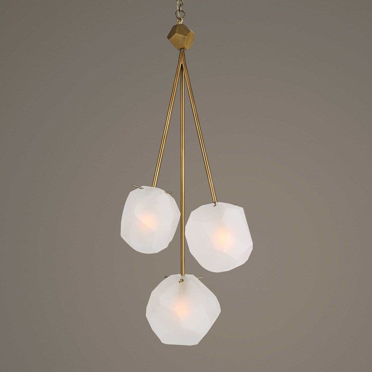 Uttermost Geodesic Frosted Geometric Shaped Glass With Matte Antique Brass Finish 3 Light Pendant - Image 3
