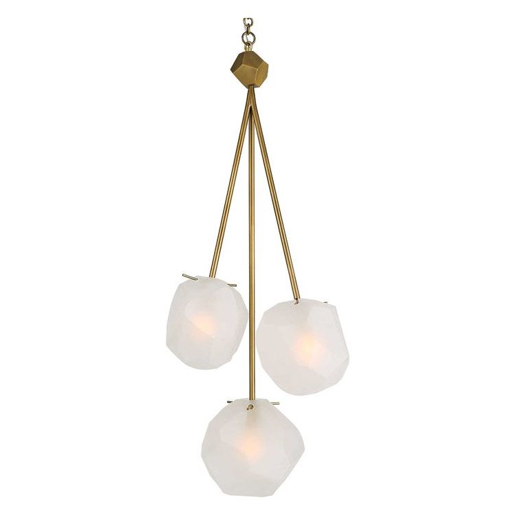 Uttermost Geodesic Frosted Geometric Shaped Glass With Matte Antique Brass Finish 3 Light Pendant - Image 2