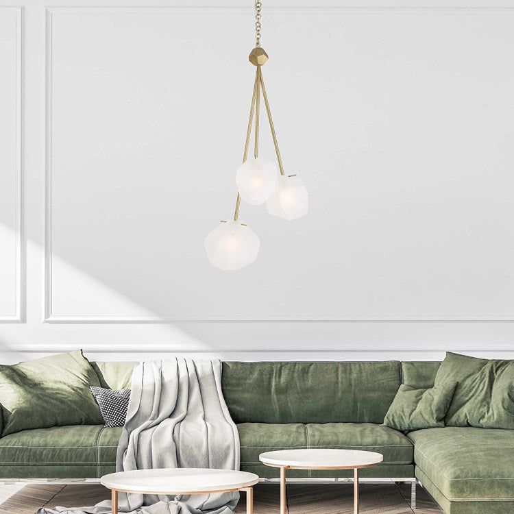 Uttermost Geodesic Frosted Geometric Shaped Glass With Matte Antique Brass Finish 3 Light Pendant