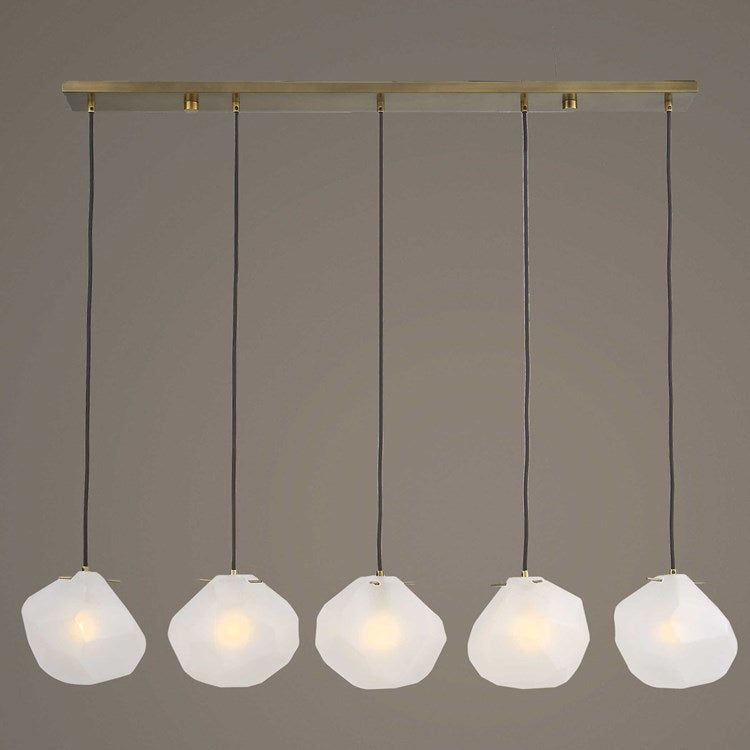 Uttermost Geodesic Frosted Geometric Shaped Glass With Matte Antique Brass Finish Linear 5 Light Pendant - Image 2