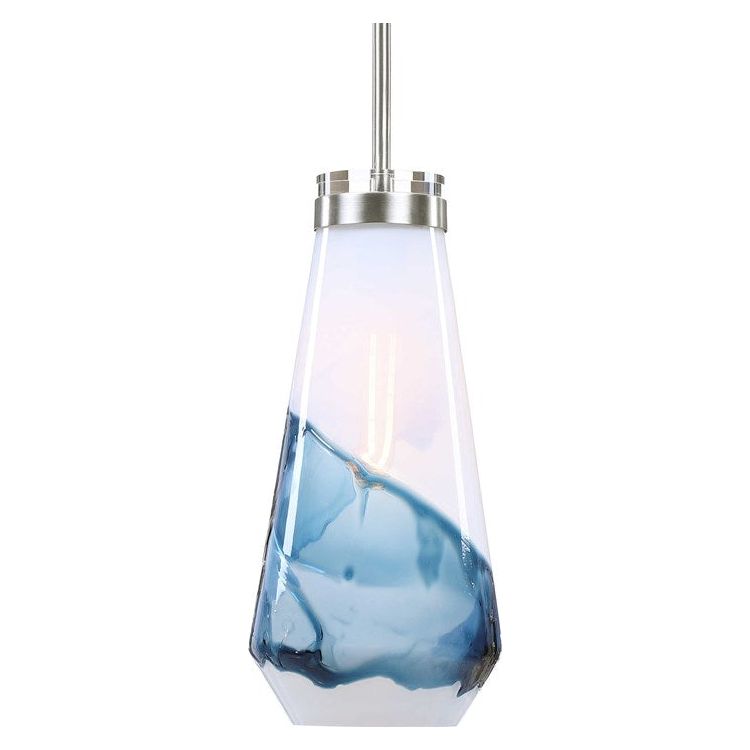 Uttermost Windswept Swirling White and Blue Glass Shade With Brushed Nickel Finish Pendant Light - Image 3