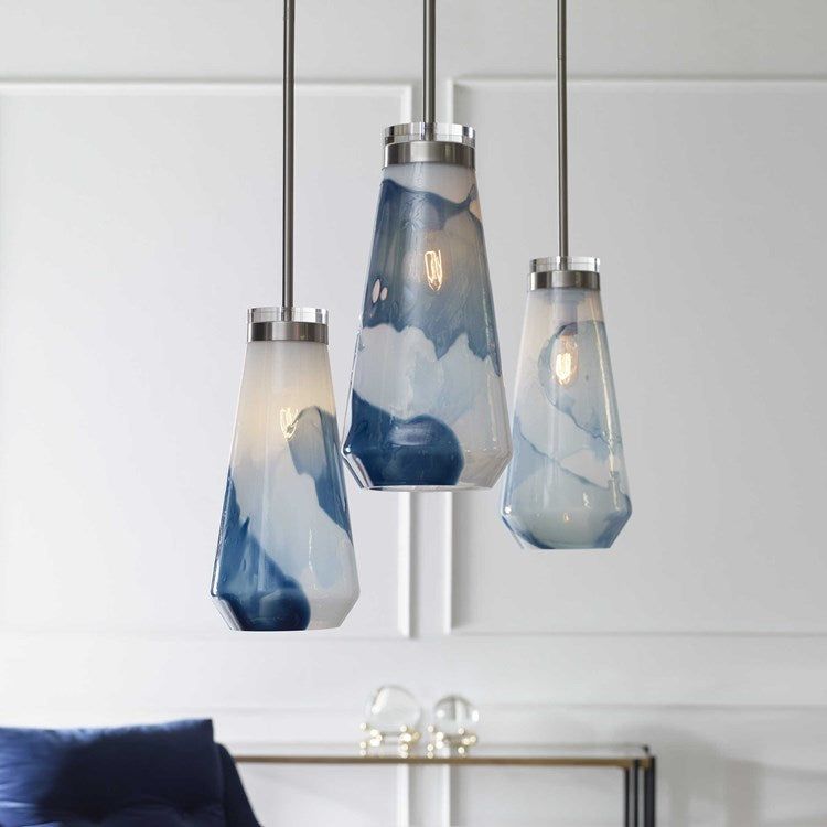 Uttermost Windswept Swirling White and Blue Glass Shade With Brushed Nickel Finish Pendant Light - Image 2