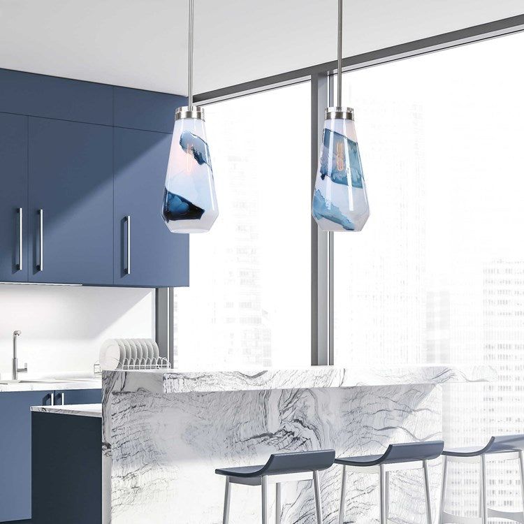Uttermost Windswept Swirling White and Blue Glass Shade With Brushed Nickel Finish Pendant Light - Image 1