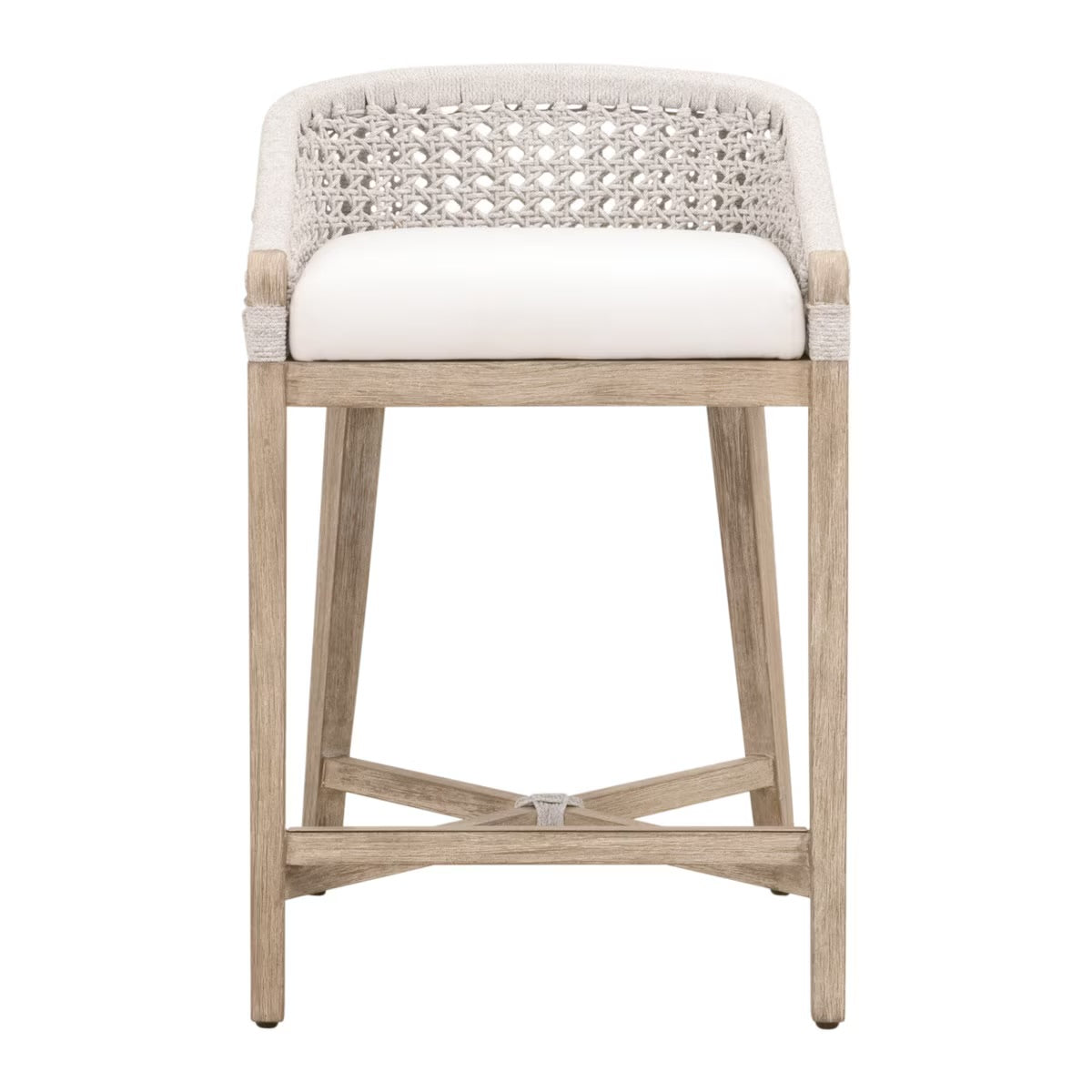 Essentials For Living Montecito Counter Stool~ White Speckle Round Rope, LiveSmart Peyton-Pearl With Natural Gray Mahogany Frame - Image 1