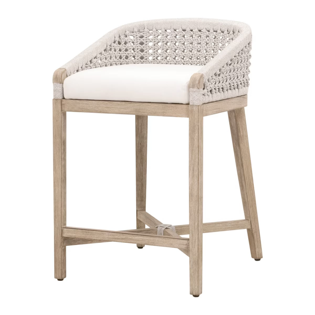 Essentials For Living Montecito Counter Stool~ White Speckle Round Rope, LiveSmart Peyton-Pearl With Natural Gray Mahogany Frame - Image 2