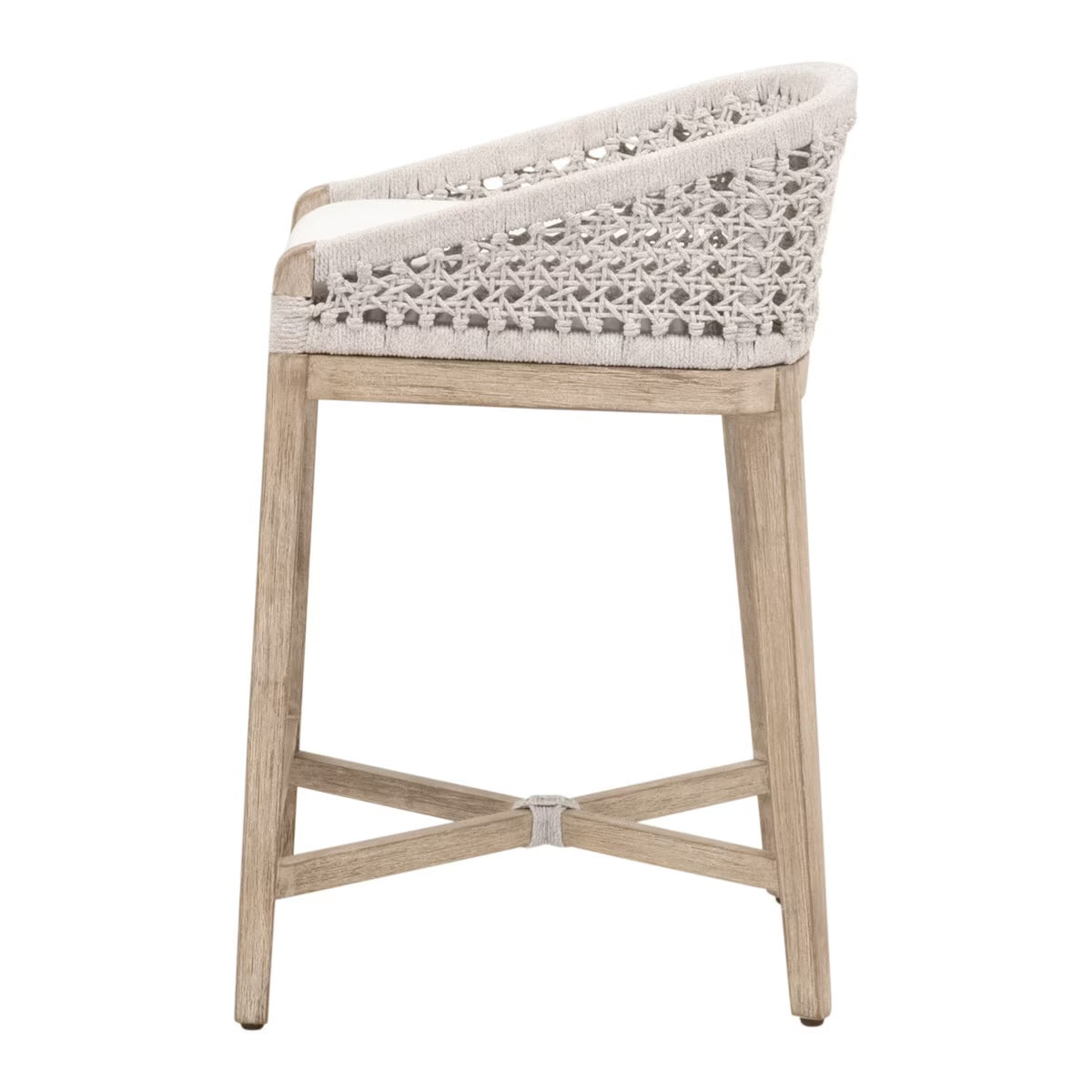Essentials For Living Montecito Counter Stool~ White Speckle Round Rope, LiveSmart Peyton-Pearl With Natural Gray Mahogany Frame - Image 3