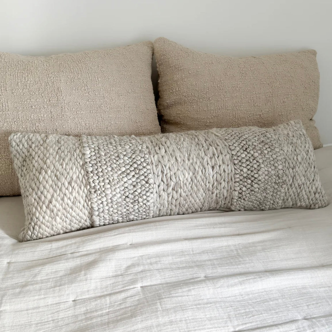 Anaya Home Textured Taupe Handwoven Pillow 14x40 With Down Insert - Image 1