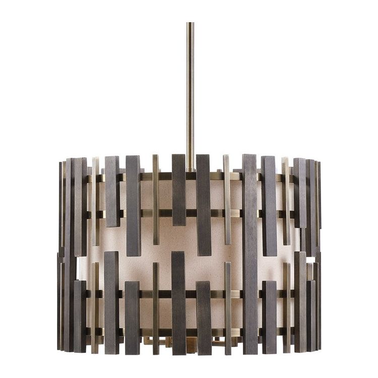 Uttermost Myers Warm Gray Wood and Antiqued Brass Modern 4 Light Pendant - Image 2