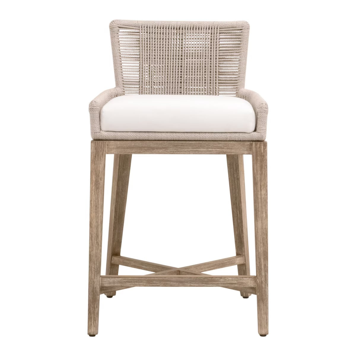 Essentials For Living Overlay Counter Stool ~ Oyster Twist Rope, LiveSmart Peyton-Pearl With Natural Gray Mahogany Frame - Image 1
