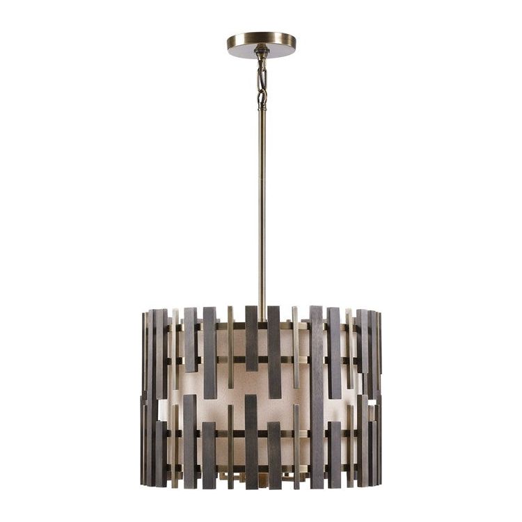 Uttermost Myers Warm Gray Wood and Antiqued Brass Modern 4 Light Pendant - Image 3