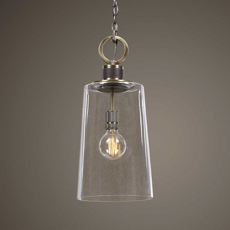 Uttermost Rosston Industrial Glass With Antique Braa Finish Mini Pendant Light - Image 2