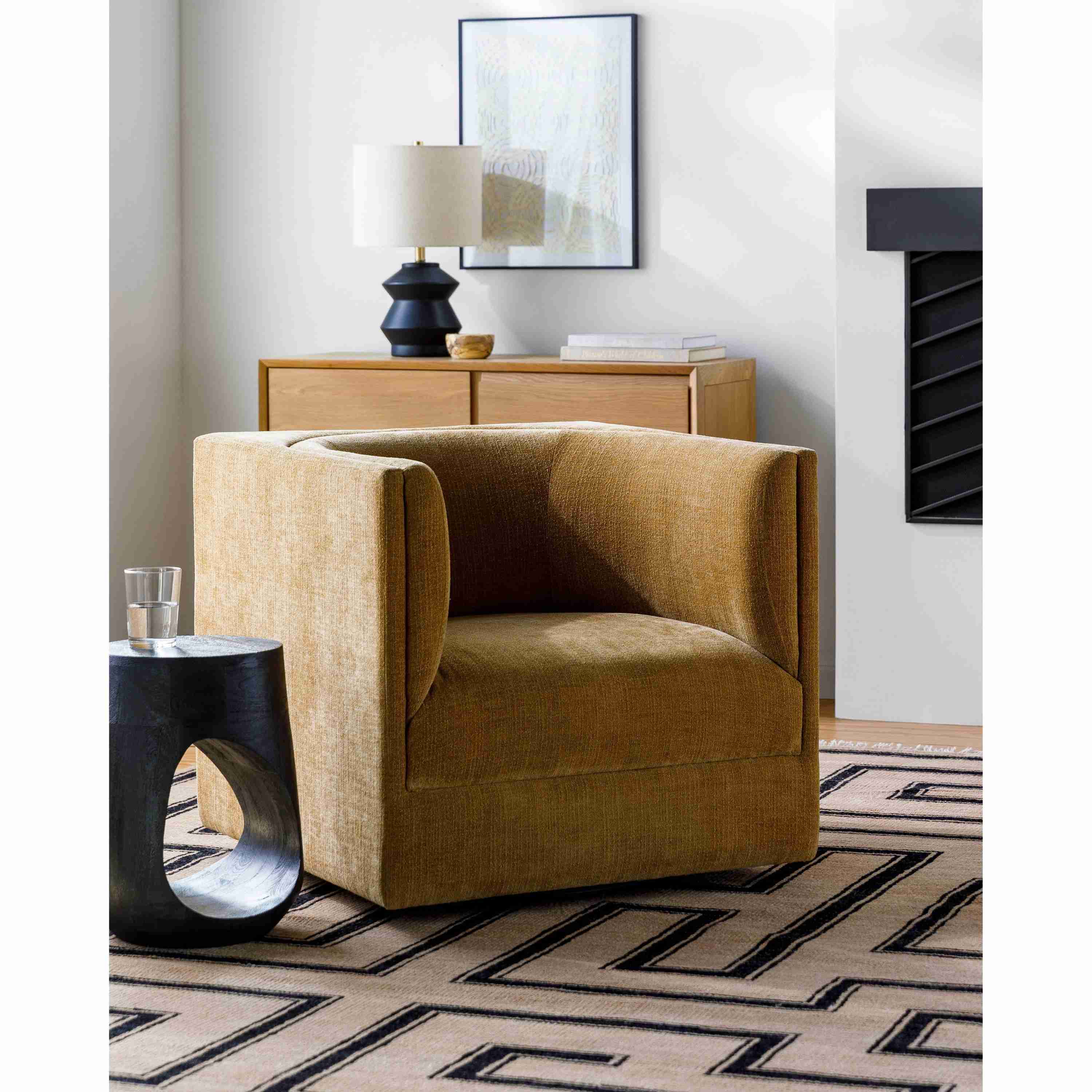 Surya Vivienne Modern Mustard Chenille Swivel Chair