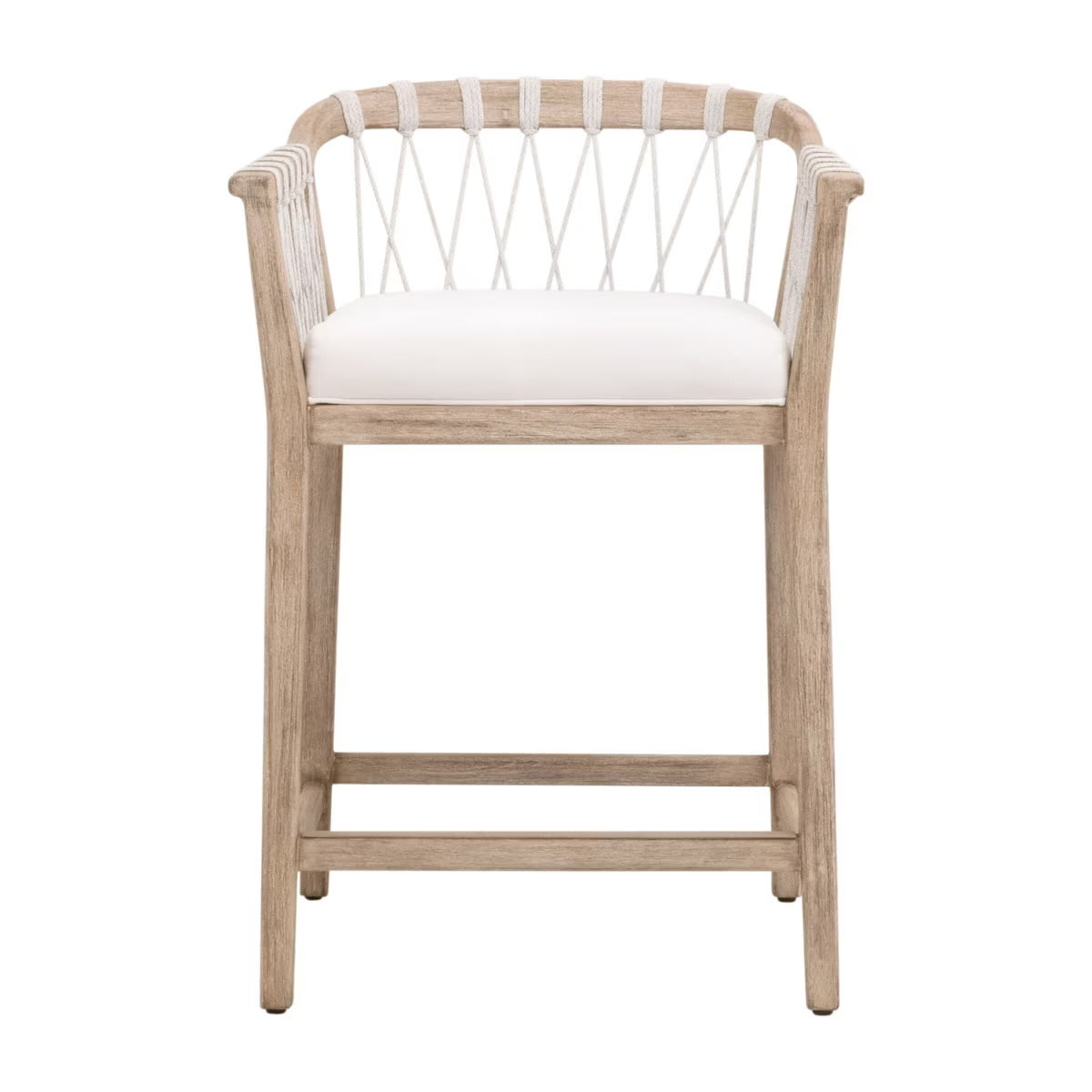 Essentials For Living Pacific Counter Stool ~ White Speckle Flat Rope, LiveSmart Peyton-Pearl With Natural Gray Mahogany Frame - Image 1