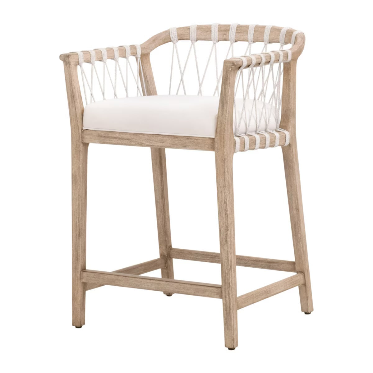Essentials For Living Pacific Counter Stool ~ White Speckle Flat Rope, LiveSmart Peyton-Pearl With Natural Gray Mahogany Frame - Image 2