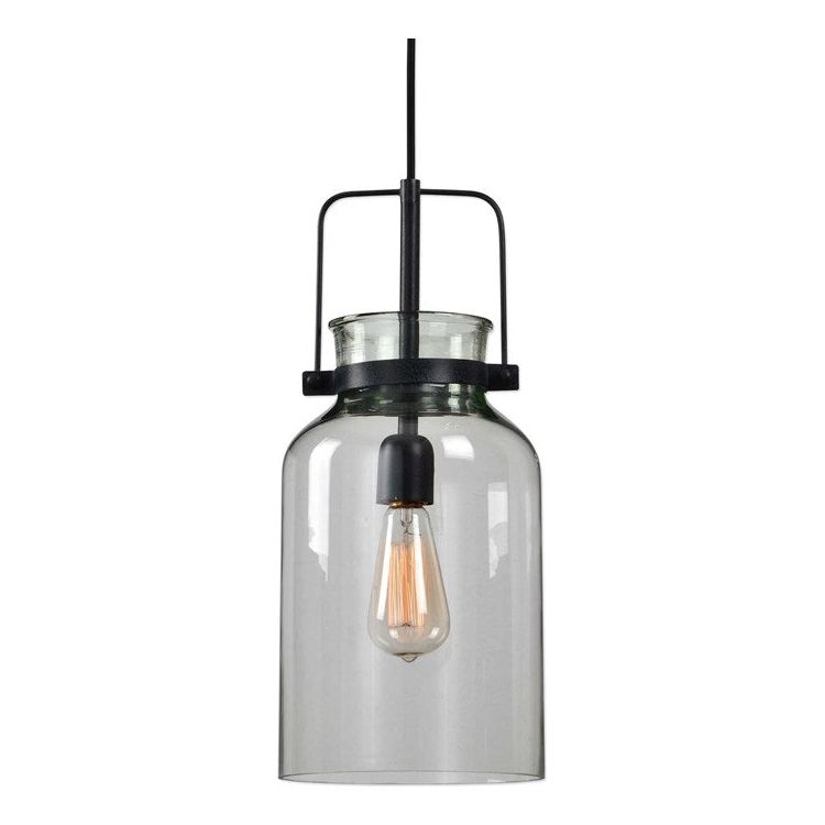 Uttermost Lansing Glass With Textured Black Finish Modern Farmhouse Mini Pendant Light - Image 2