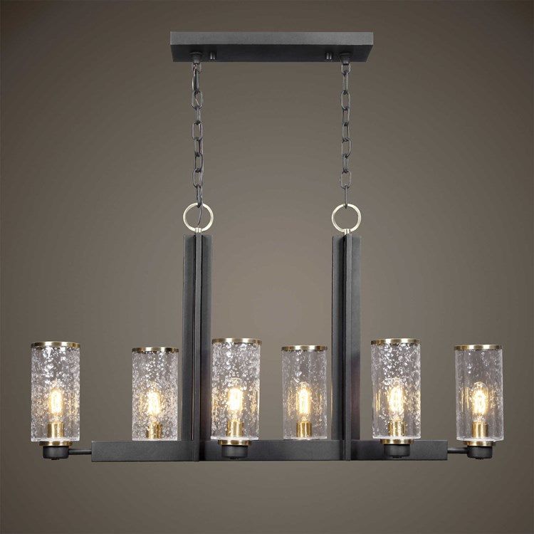 Uttermost Jarsdel Meteor Glass Shades Industrial Style Beam 6 Light Kitchen Island Light