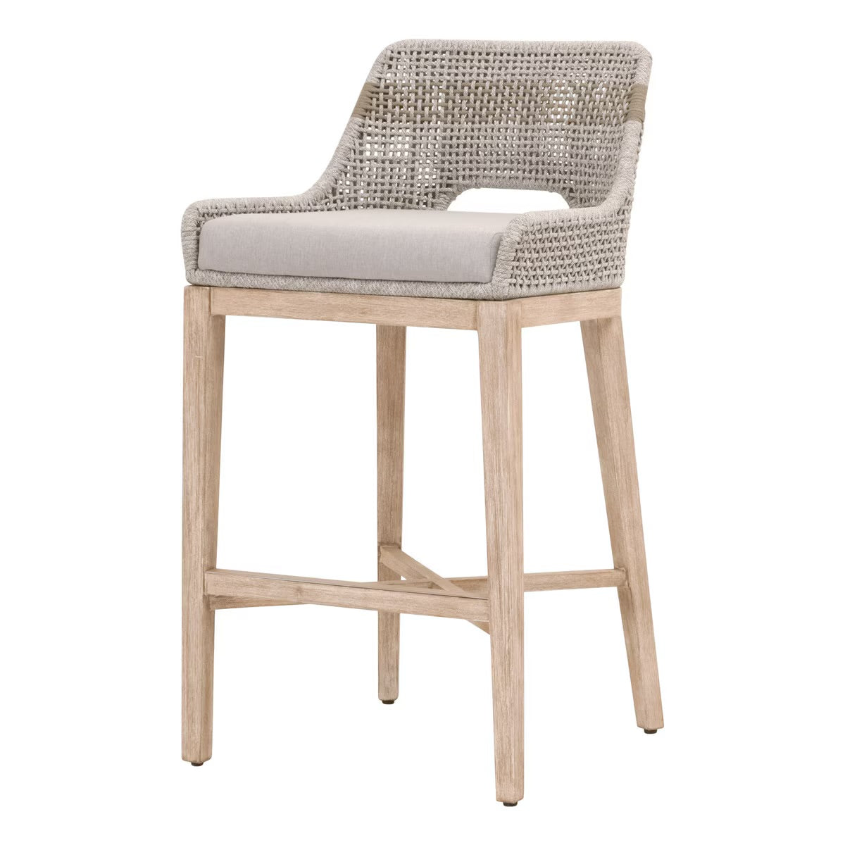 Essentials For Living Tapestry Barstool ~ Taupe & White Flat Rope, Taupe Stripe, Performance Pumice With Natural Gray Mahogany Frame - Image 2