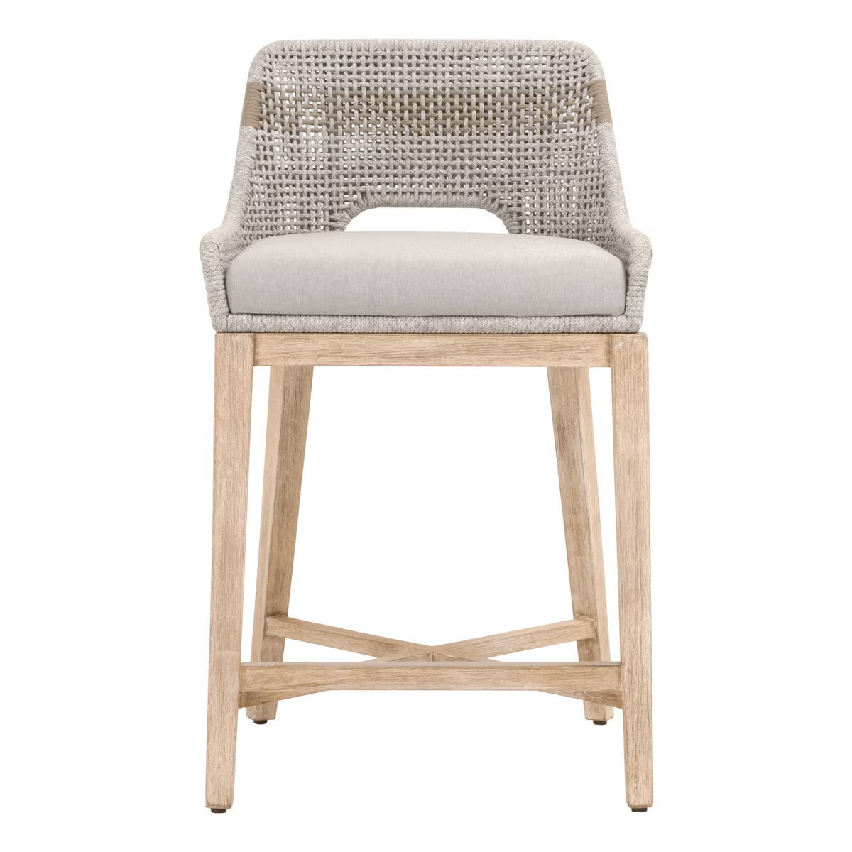 Essentials For Living Tapestry Counter Stool ~ Taupe & White Flat Rope, Taupe Stripe, Performance Pumice With Natural Gray Mahogany Frame - Image 1