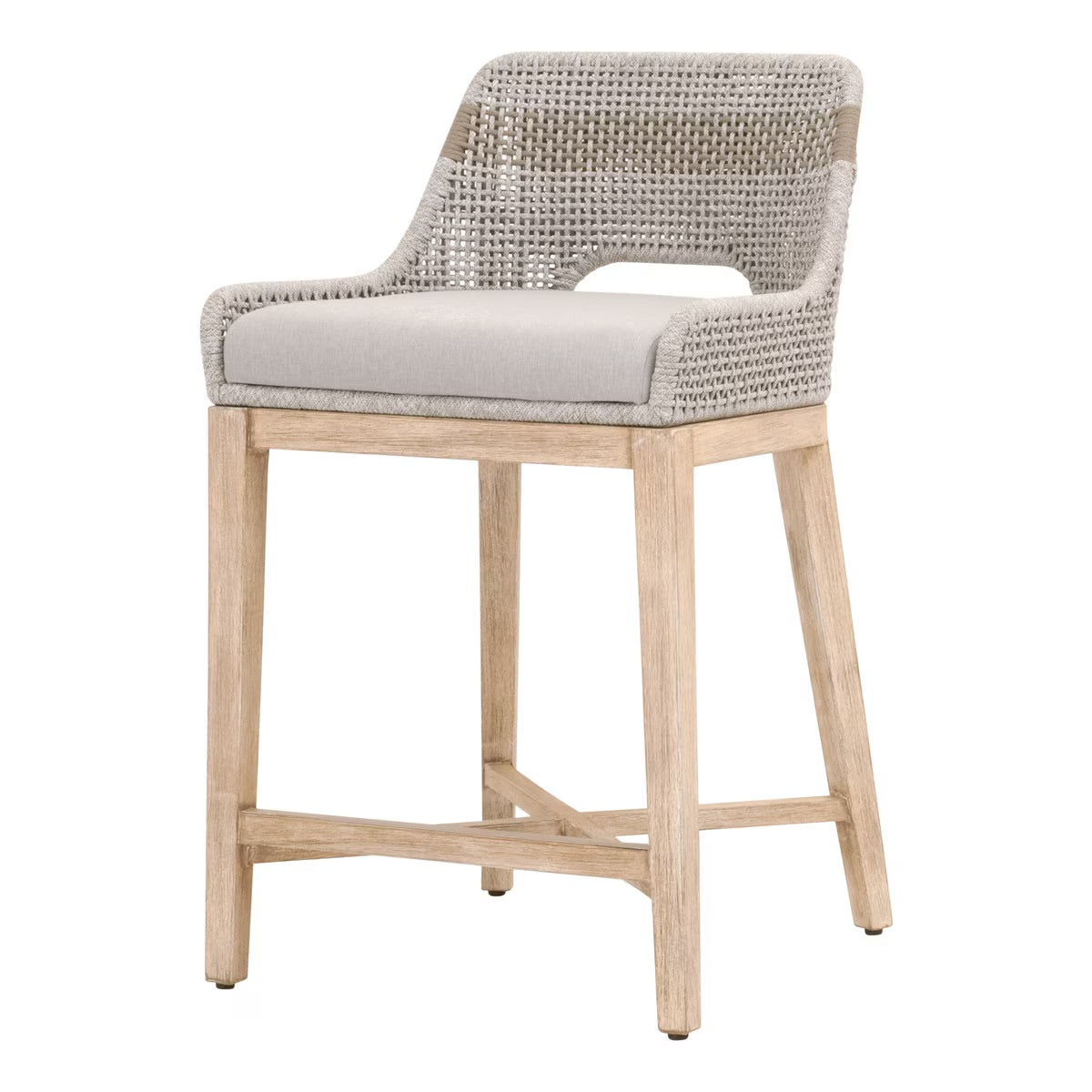Essentials For Living Tapestry Counter Stool ~ Taupe & White Flat Rope, Taupe Stripe, Performance Pumice With Natural Gray Mahogany Frame - Image 2