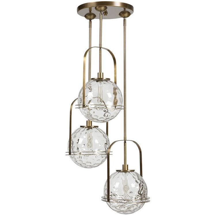 Uttermost Mimas Clear Watered Glass With Antique Brass Accents 3 Light Cluster Pendant - Image 2
