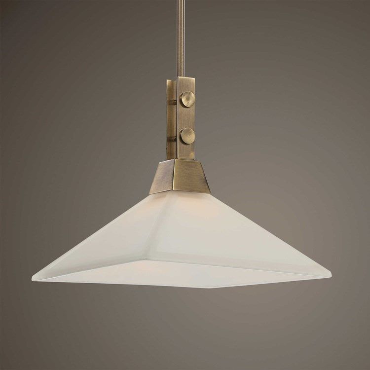 Uttermost Brookdale White Frosted Glass Shade With Aged Brass Finish Pendant Light - Image 2
