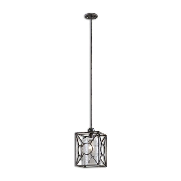 Uttermost Arbela Crackled Glass Cylinder With Rust Black Finish Mini Pendant Light