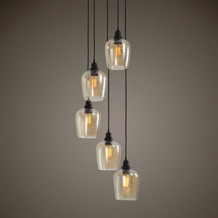 Uttermost Aarush Amber Hammered Glass With Oil Rubbed Bronze Finish 5 Light Cluster Pendant - Image 2