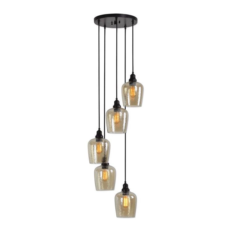 Uttermost Aarush Amber Hammered Glass With Oil Rubbed Bronze Finish 5 Light Cluster Pendant - Image 3