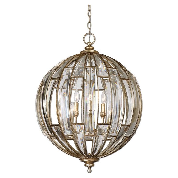 Uttermost Vicentina Beveled Crystal Sphere With Burnished Silver Champagne Leaf Finish 6 Light Pendant - Image 2