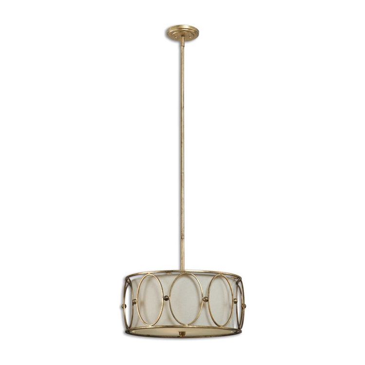 Uttermost Ovala Beige Linen Oval Shade With Antiqued Gold Leaf Finish 3 Light Pendant - Image 2