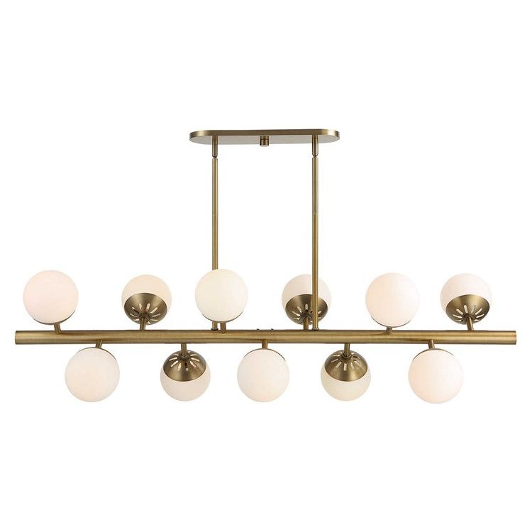Uttermost Droplet Matte White Opal Globes With Antique Brass Finish 11 Light Linear Chandelier
